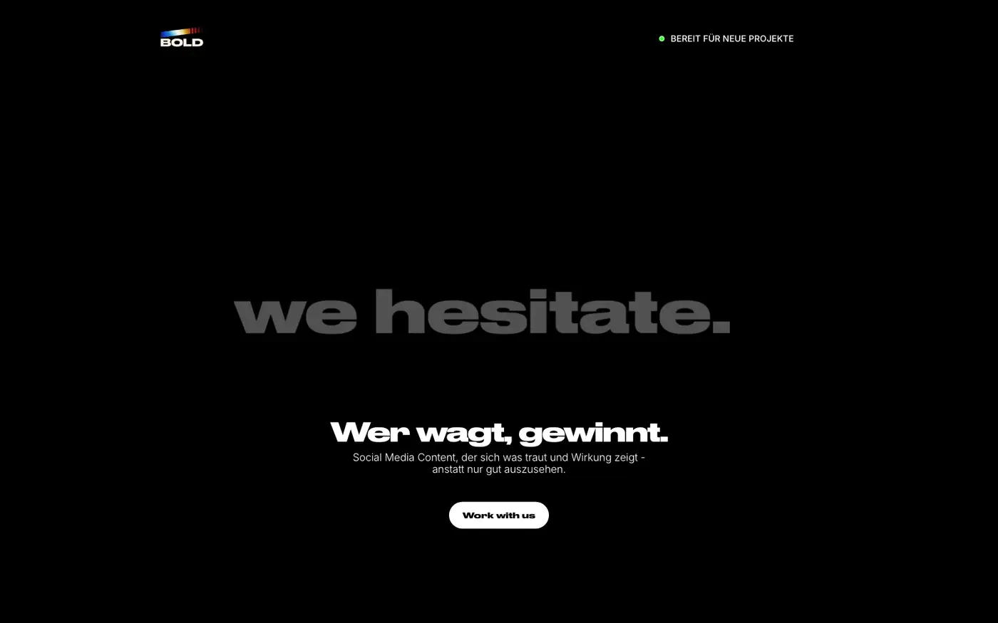Startseite von boldcontent.de mit dem Claim Wer wagt, gewinnt